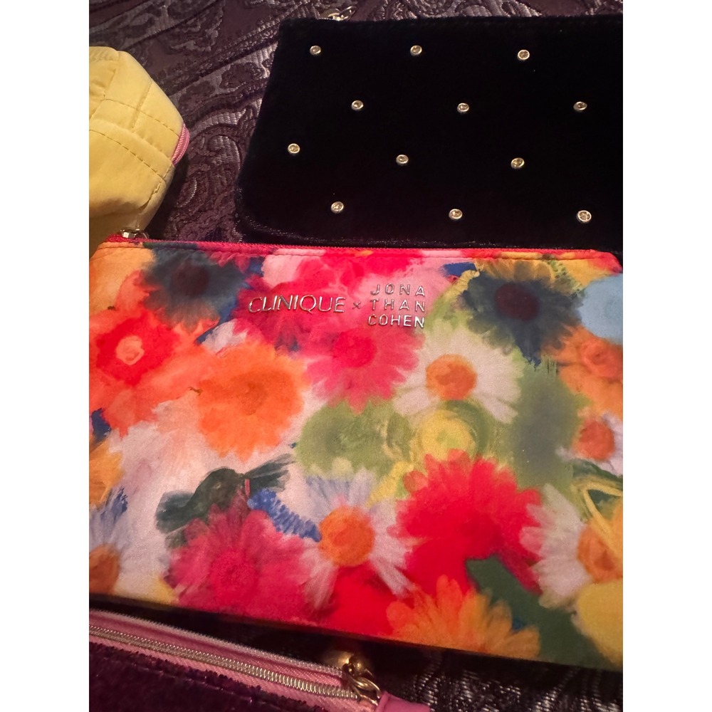 Lot 11 Ipsy Clinique Cosmetic Bags New Makeup Pouches Floral Glitter Velvet Blue - Picture 6 of 6